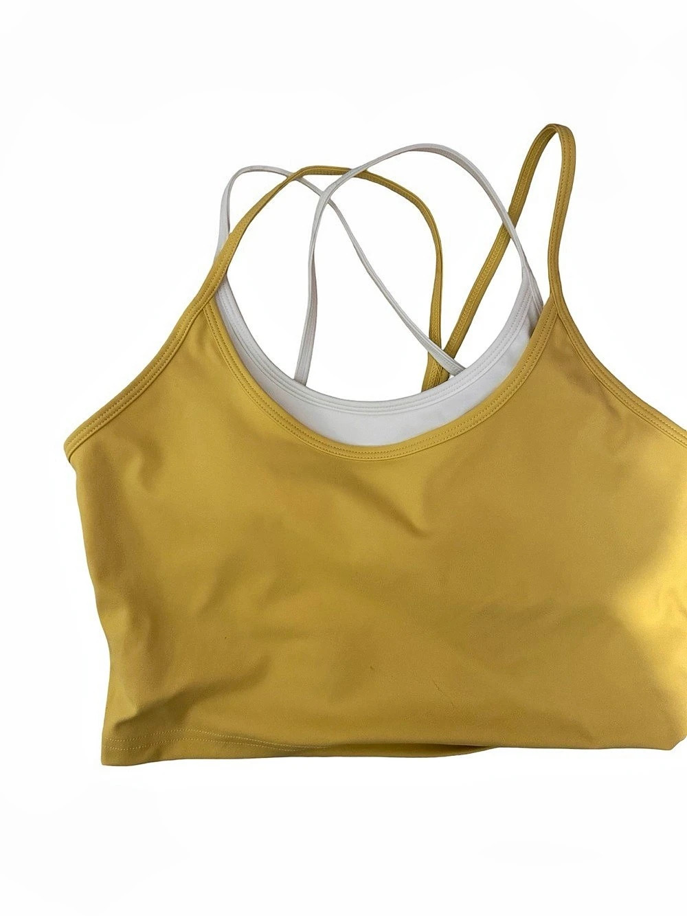 Burn Boot Camp crop top Sports Bra crop top in Yellow & White Size Medium NWT